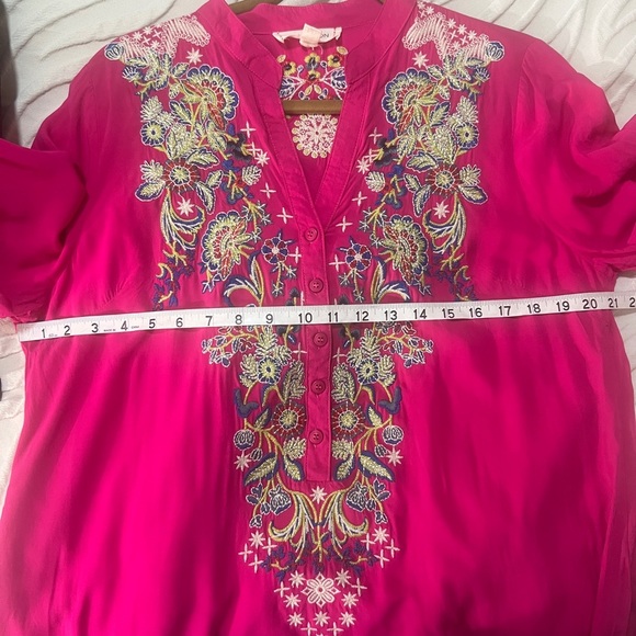 Anthropologie Luna Moon Blouse  Pink Long Sleeve Embellished Tunic Size Large - Picture 7 of 9